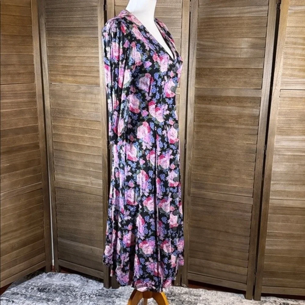 Jonathan Martin Vintage 90s Floral Button Front Maxi‎ Dress Black Pink Size 5/6